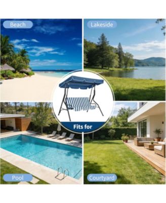 Outdoor Porch Swing Chair with Adjustable Canopy & Striped Seat Cushion for Adults 3-Seat Patio Glider Bench with Thick Cushions