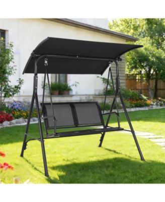 Porch Swing with Adjustable Canopy for Adults 2-Seat Outdoor Waterproof Textilene & Steel Frame Patio Swing Bench