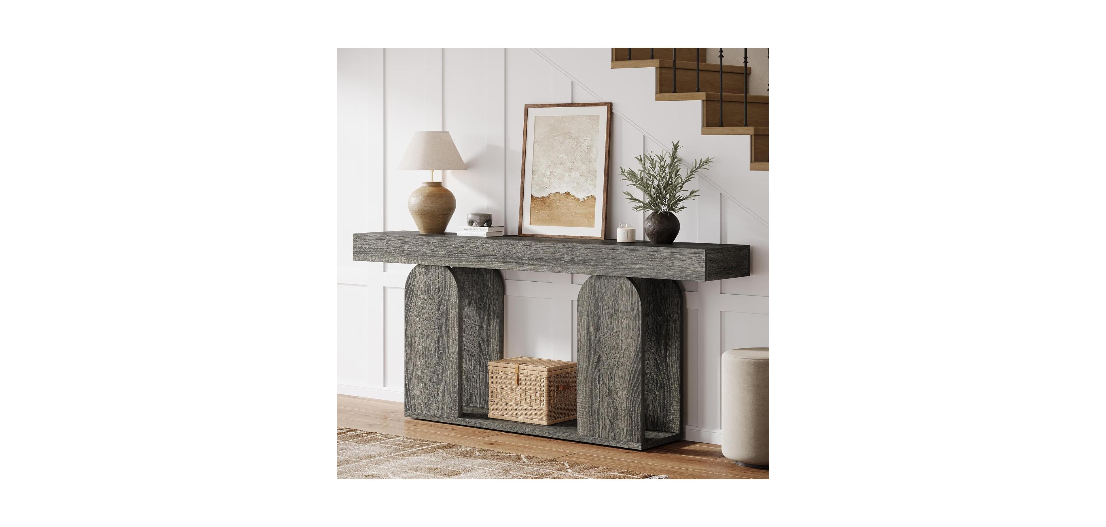 Tribesigns Farmhouse Wood Console Table, with U-Shaped Base