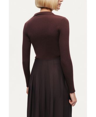 Women's Zip-Front Ribbed Knit Top