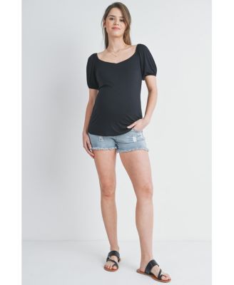 Maternity Short Sleeve Sweetheart Neck Puff Top