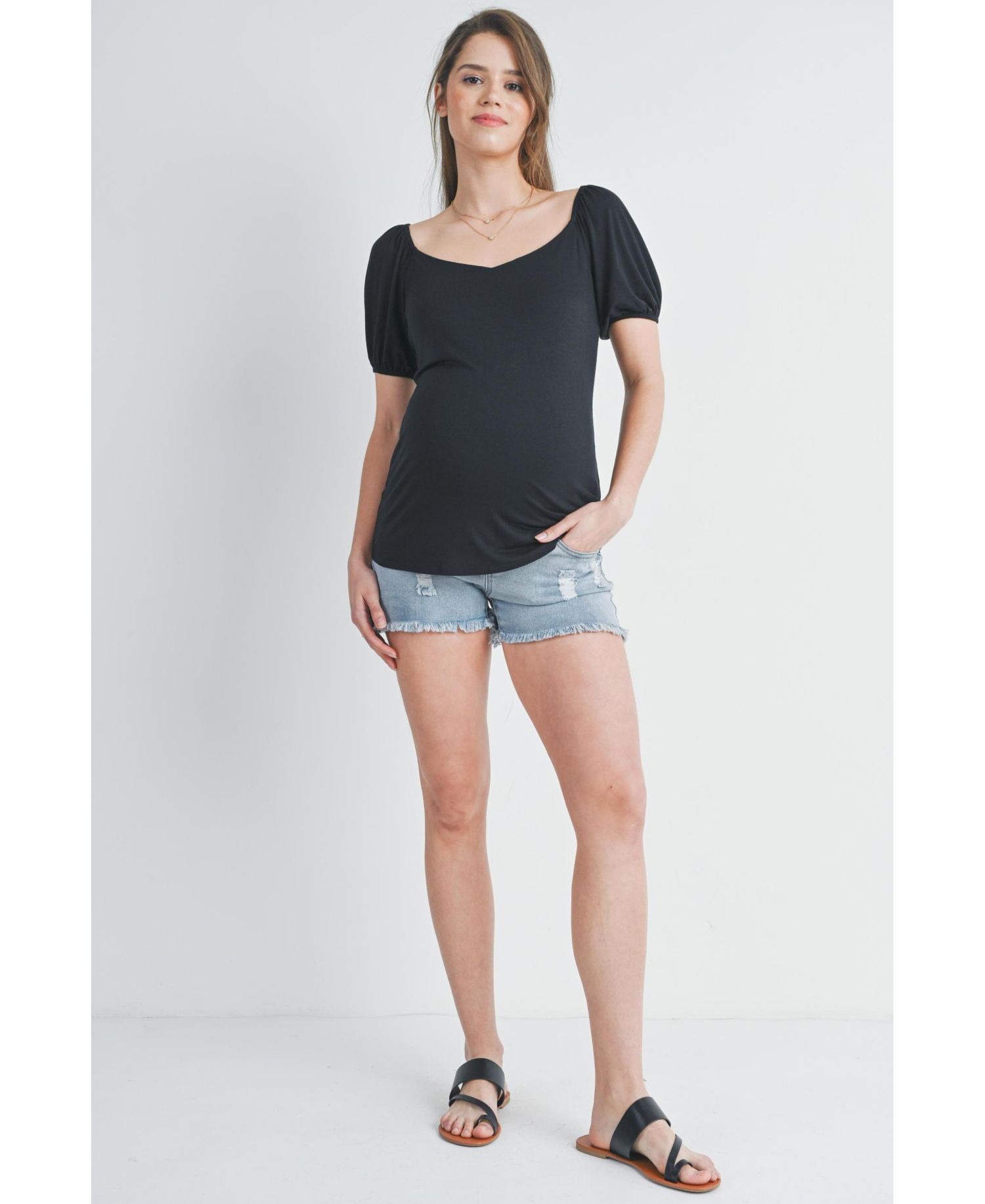 Maternity Short Sleeve Sweetheart Neck Puff Top