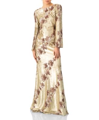 Women's Floral Sequin Gown with Open Back