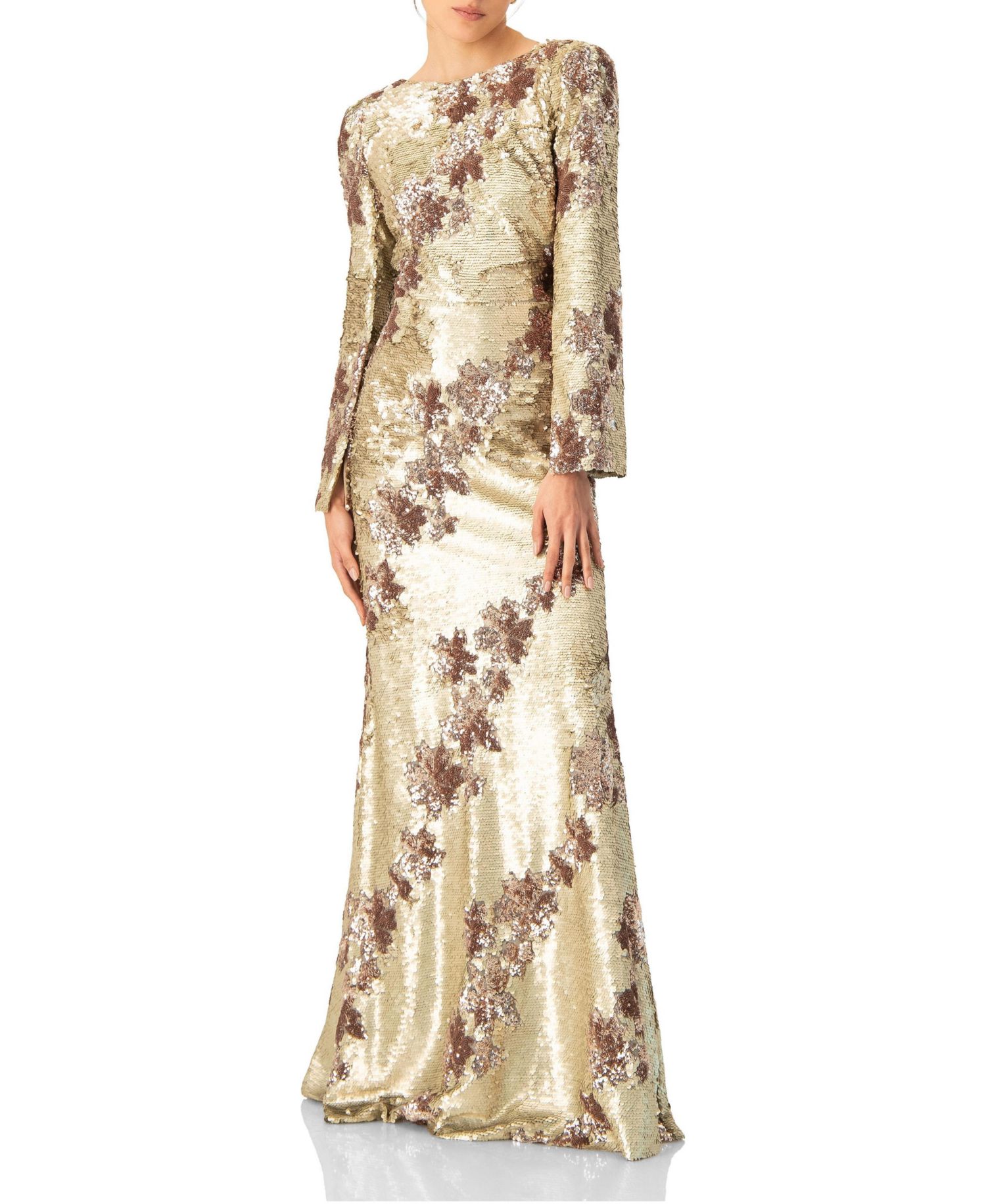 Women's Floral Sequin Gown with Open Back