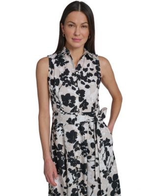 Women's Floral Sleeveless Collared Midi Shirtdress