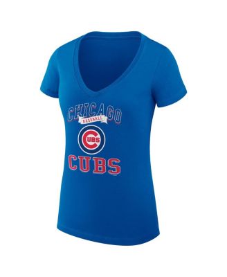 Women's Royal Chicago Cubs Super-Slim Fit Lightweight Team Logo Graphic V-Neck T-Shirt