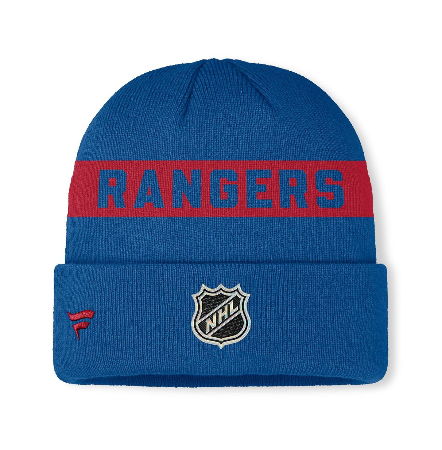 Мужская шапка Fanatics Blue New York Rangers Centennial Authentic Pro Cuffed Knit Hat — фото 2