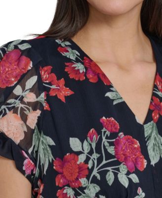 Petite Knot-Sleeve Printed Dress