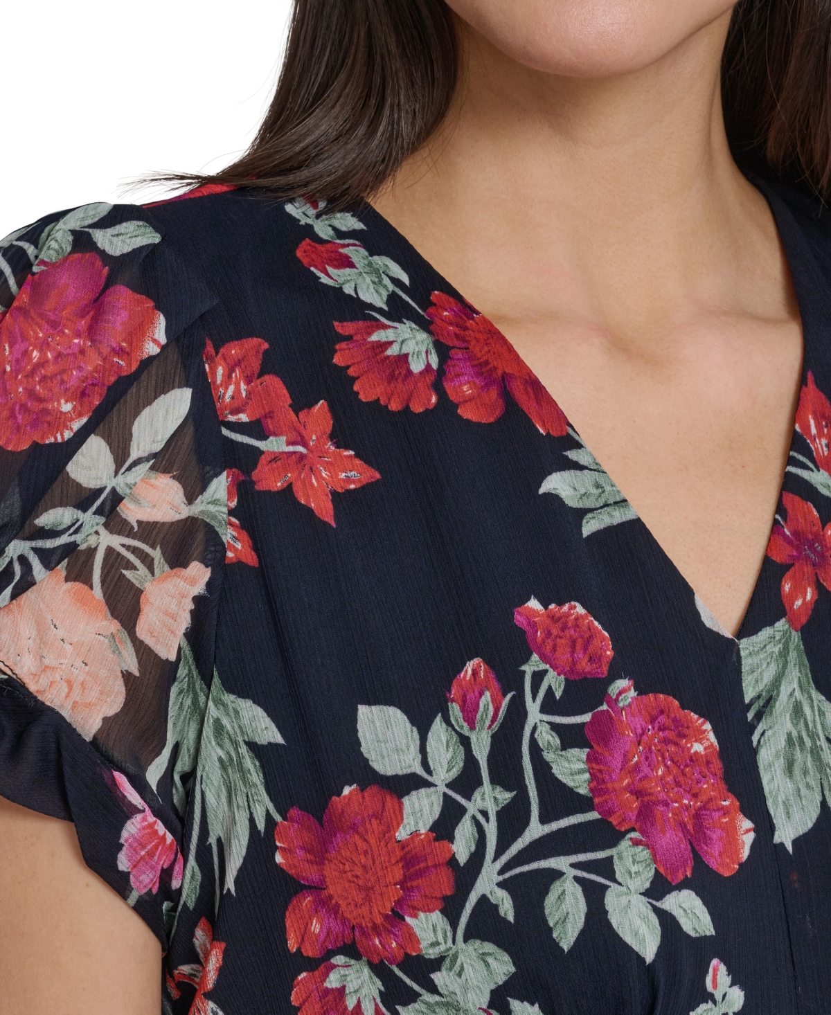 Calvin Klein Petite Knot-Sleeve Printed Dress