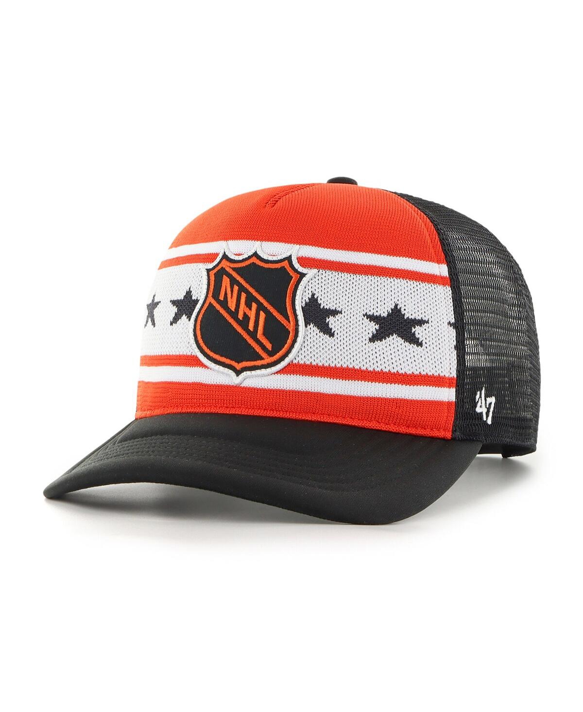 '47 Brand Men's Orange/Black Nhl Puck Duel Shield Vintage Foam Front Adjustable Hitch Hat
