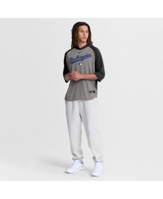 Men's Gray Los Angeles Dodgers Authentic Collection Flux Dri-FIT Raglan 3/4-Sleeve Hooded T-Shirt