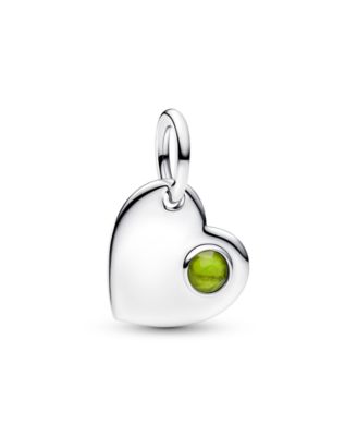 August Engravable Heart Spring Green Stone Dangle Charm