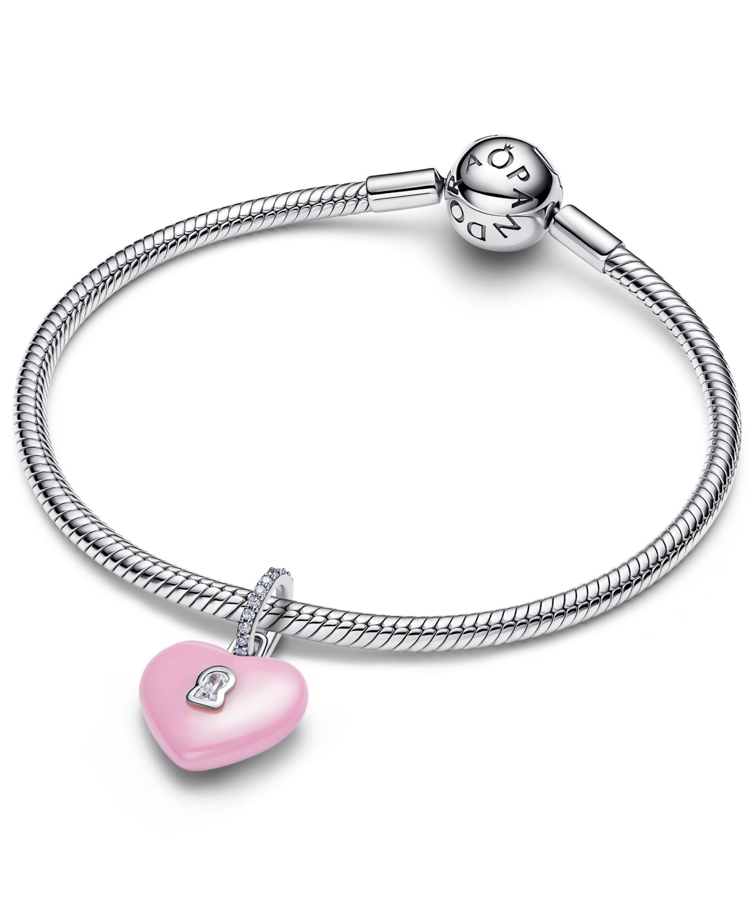 Pink Ceramic Heart Padlock Dangle Charm