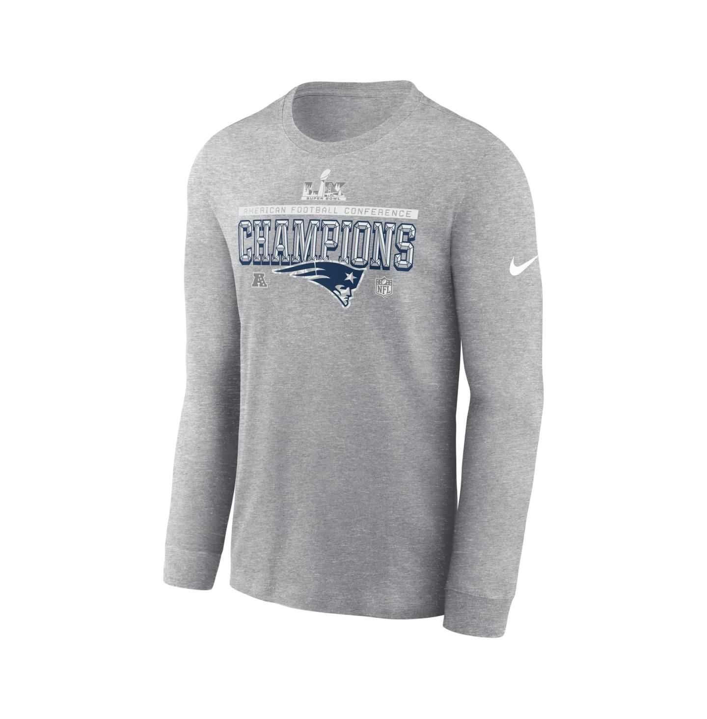 Мужская футболка Nike Heather Gray New England Patriots 2025 AFC Champions Locker Room Trophy Collection Long Sleeve — фото 2