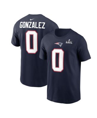 Men's Christian Gonzalez Navy New England Patriots Super Bowl LX Patch Name & Number T-Shirt