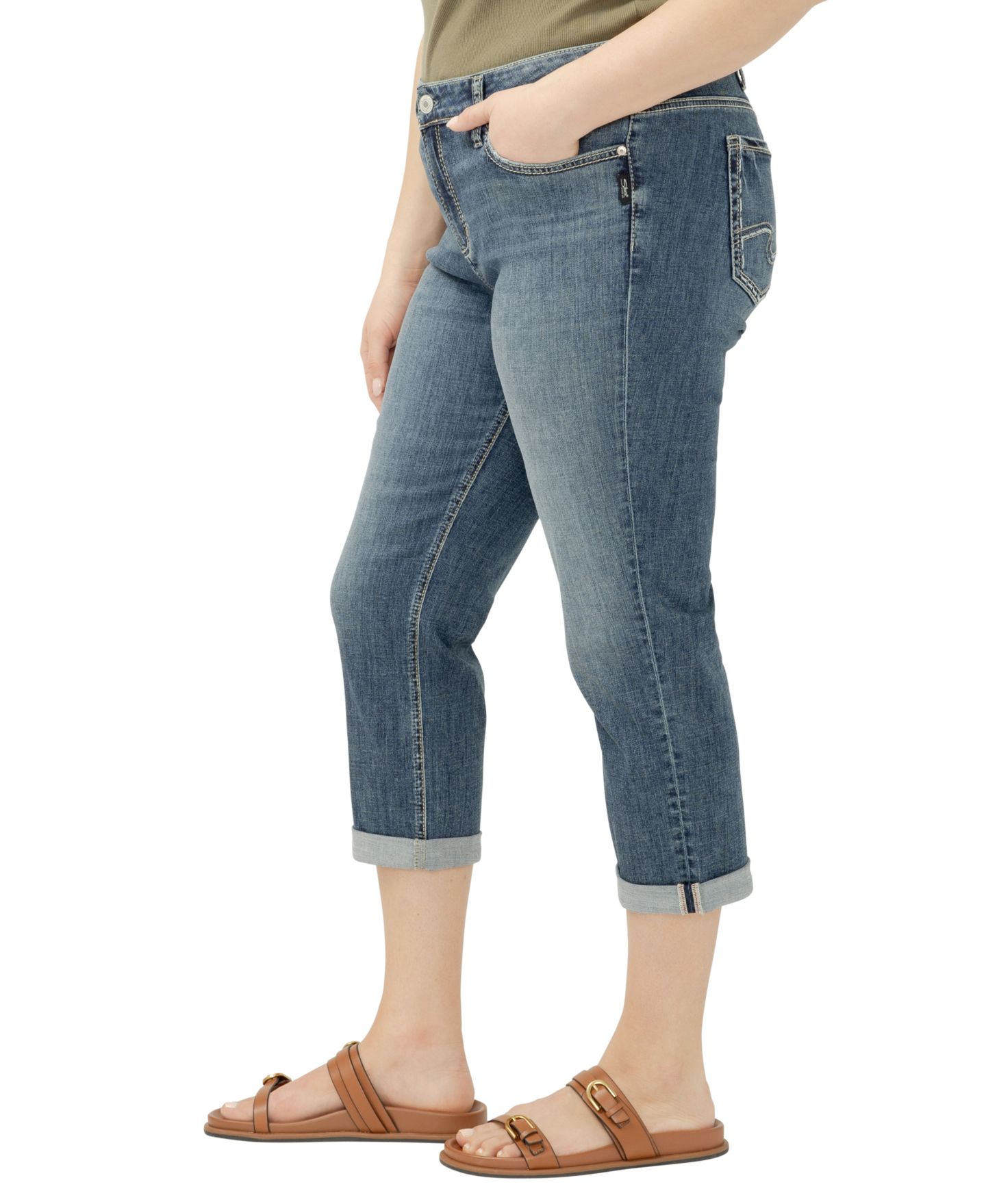 Женские джинсы Silver Jeans Co. Plus Size Elyse Mid-Rise Comfort Fit Capri, цвет: Beverley — фото 3