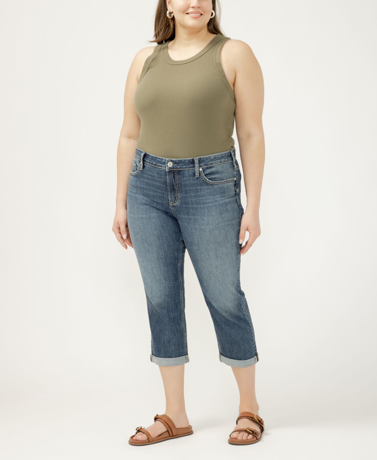 Женские джинсы Silver Jeans Co. Plus Size Elyse Mid-Rise Comfort Fit Capri, цвет: Beverley — фото 1