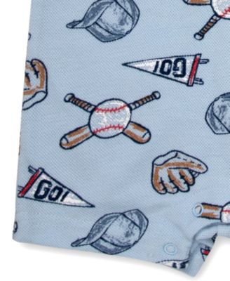 Baby Girls' Baseball Print Pique Short-Sleeve Polo Romper