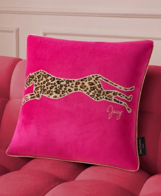 Embroidered Velvet Cheetah Decorative Pillow, 18" x 18"