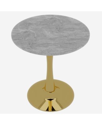  Gold 27.6" Mid-Century Modern Coffee/Dining Table with Round Marble Top.