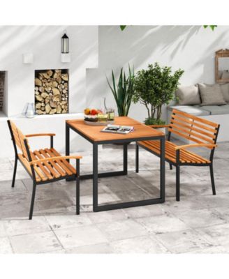 Outdoor Bench Acacia Wood Patio Loveseat w/ Backrest Armrests Garden Bench