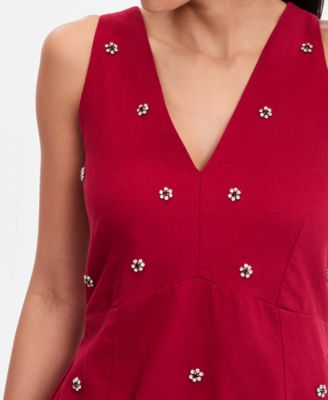 Women's Sleeveless Embellished V-Neck Mini Dress