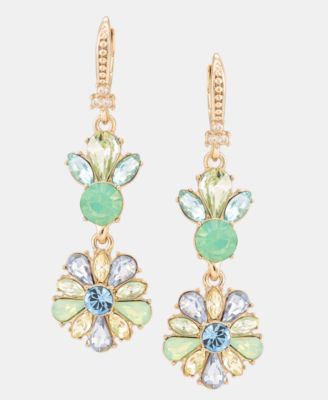 Crystal Cluster Flower Double Drop Earrings
