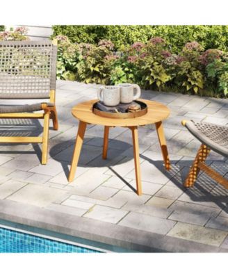 2PCS Outdoor Acacia Wood Side Table Patio 24.5'' Round End Table w/ Slatted Tabletop