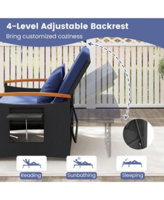 Patio Rattan Daybed Set w/Cushioned Loveseat & Storage Ottoman for Porch Outdoor