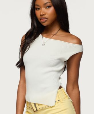 Women's Myrah Asymmetric Off Shoulder Ribbed Knit Top