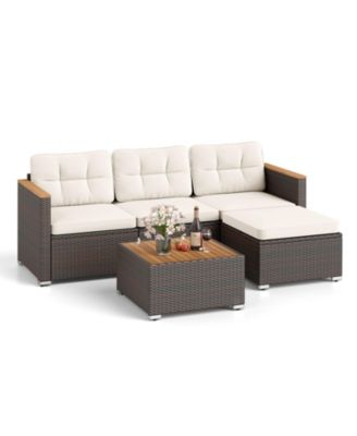 Set Of 5 Wicker Conversation Set Patio Rattan Chair & Coffee Table Set for Porch