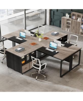 Office Desk with File Cabinet, Computer Executive Desk with Drawer Cabinet Set, L-Shaped