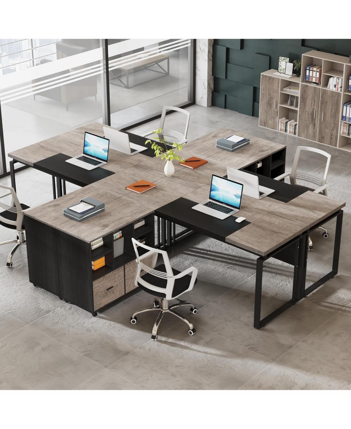 Tribesigns Office Desk with File Cabinet, Computer Executive Desk with Drawer Cabinet Set, L-Shaped