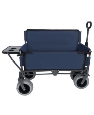 Heavy-Duty Folding Wagon Cart with Bench Seat and Rear-Mounted Folding Tabletop, 500lbs Capacity for Camping, Beach and Garden