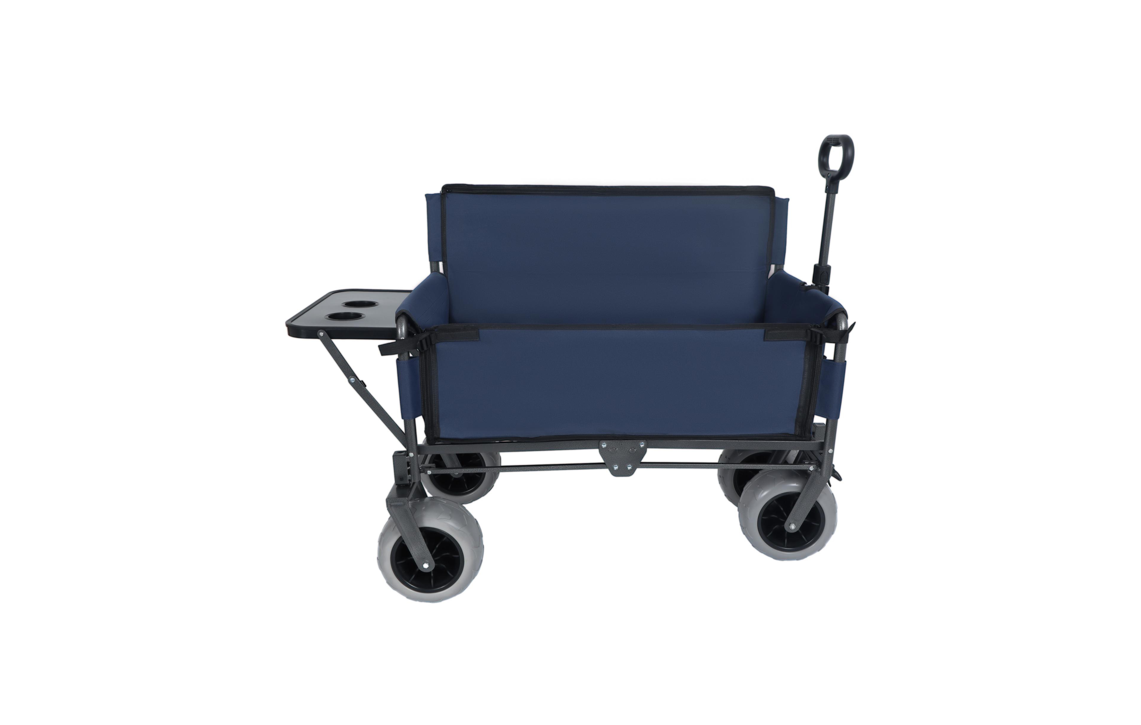 Rainsken Heavy-Duty Folding Wagon Cart with Bench Seat and Rear-Mounted Folding Tabletop, 500lbs Capacity for Camping