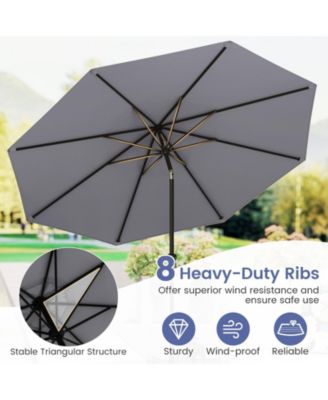Patio Heavy Duty Market Umbrella w/ Tilt Mechanism Crank Handle 8 Sturdy Ribs Outdoor