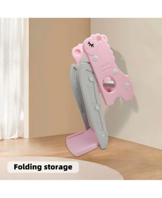 3-in-1 Foldable Toddler Slide with Climb & Basketball Hoop – Safe Triangle Structure