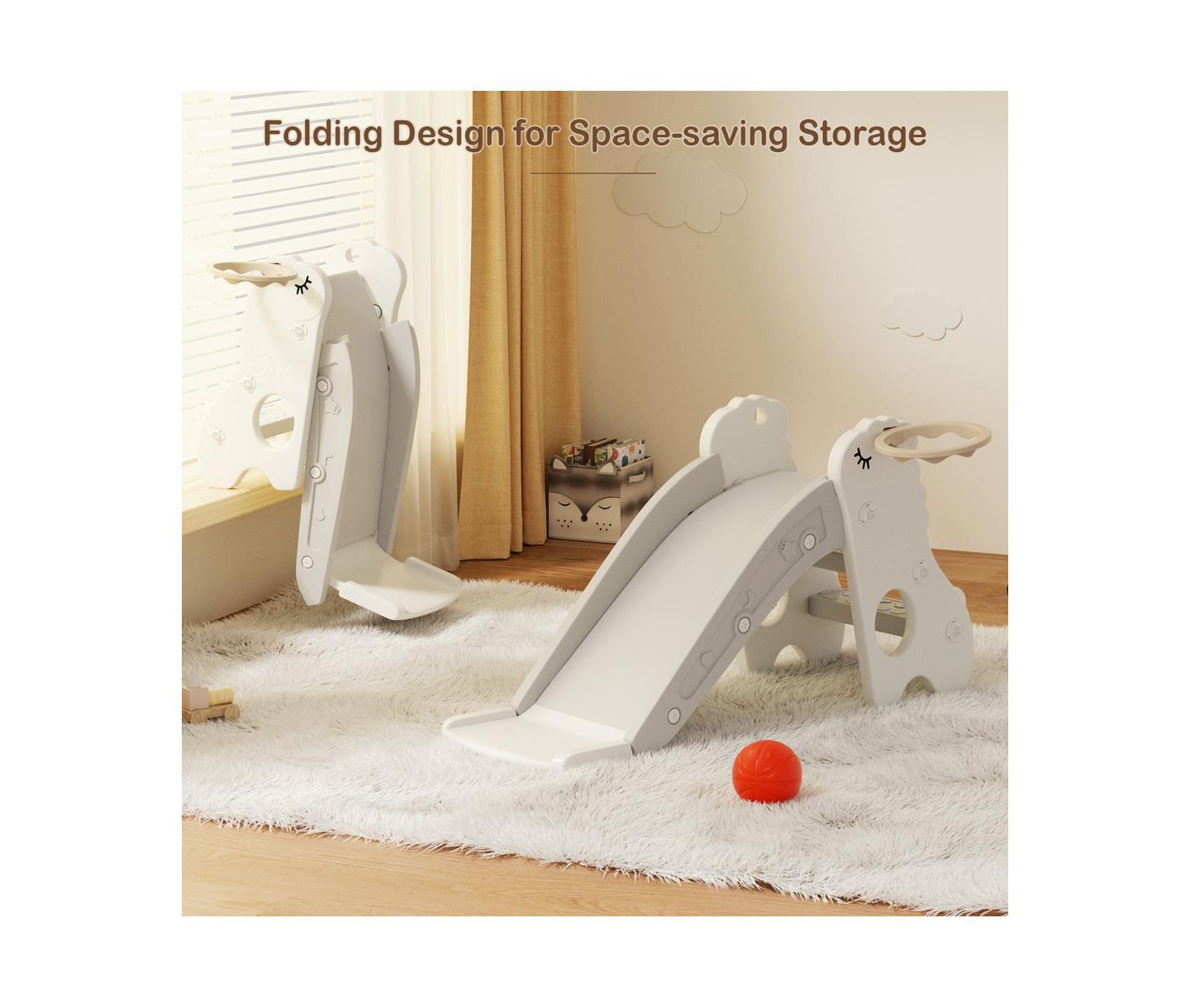Детская игрушка Bruce & Shark 3-in-1 Foldable Slide with Climb & Basketball Hoop, Ages 3+, цвет: Белый — фото 3