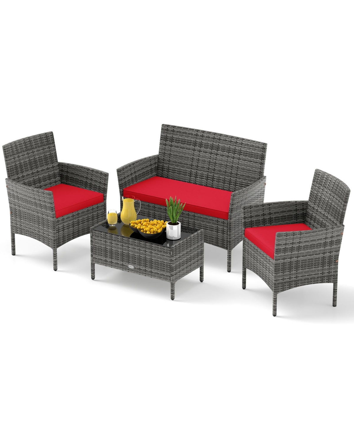 Gymax Set Of 8 Patio Furniture w/Washable Cushions and Tempered Glass Coffee Table