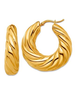 Solid 18k Yellow Gold Italian 32mm Scalloped Puffed Hoop Earrings 31.9x31.2mm Wide 10mm Thick Hoop Earring