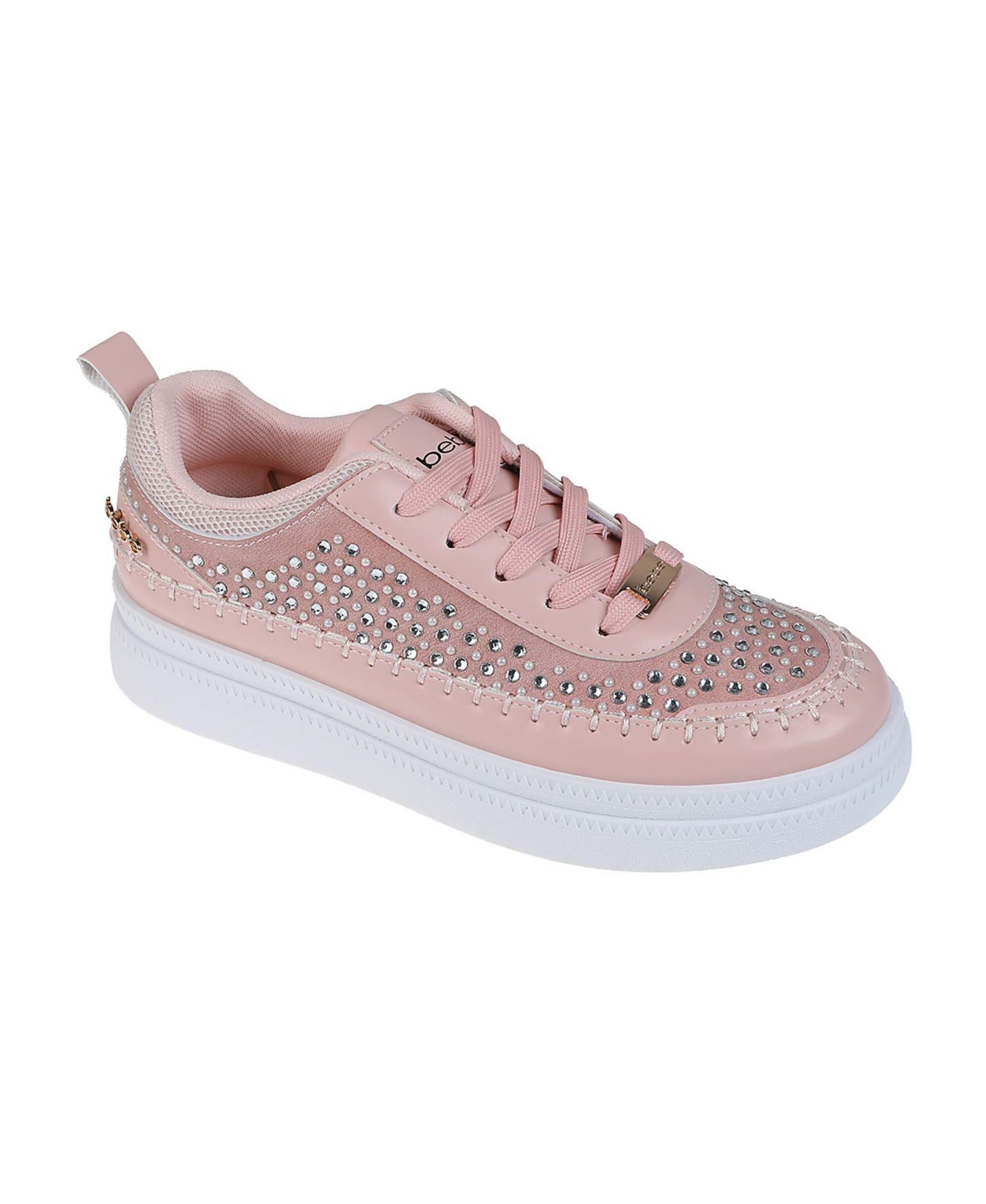 Женские кроссовки Bebe Sneaker with Pearl and Rhinestone Embellished Upper, цвет: Пудровый — фото 1