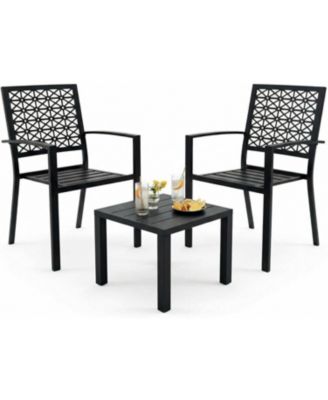 3-Piece Iron Art Patio Bistro Set, Table & 2 Stackable Chairs, Outdoor Furniture for Patio, Balcony & Porch, Black