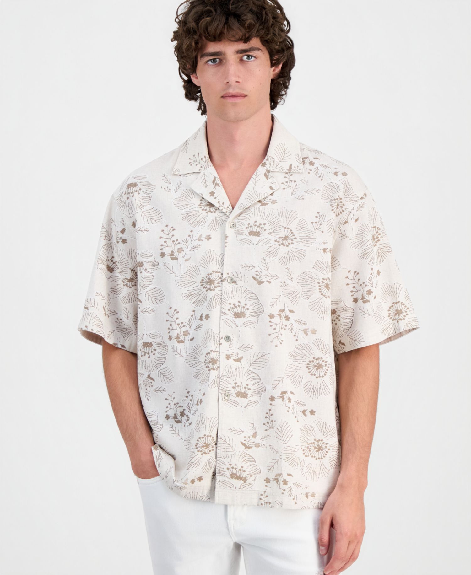 Men's Allover Embroidery Button-Up Shirt