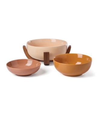 24 Seven Colors Nesting Bowls with Wood Stand, Set of 4