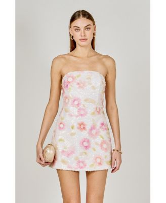 Women's Floral Sequin Lace Mini Dress