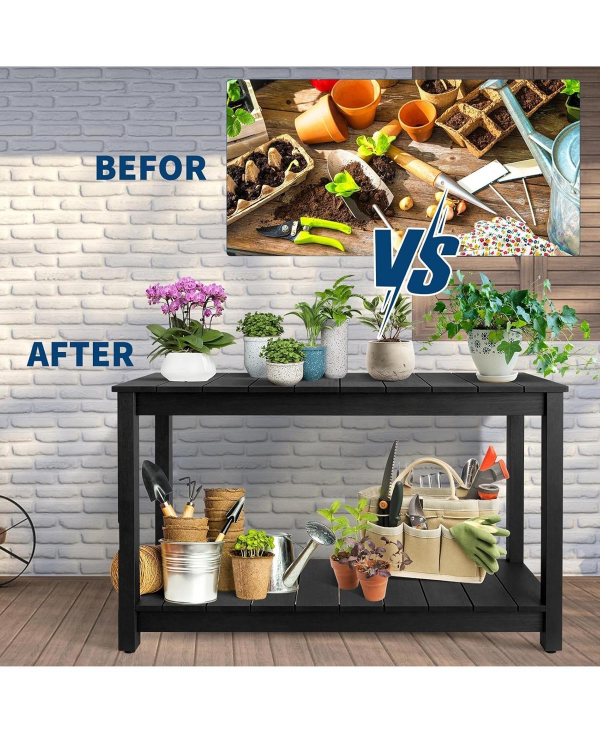 gaomon 2-Shelf Console Table, Indoor Outdoor 2-Tier Patio Buffet Table with Adjustable Foot Pad, Wooden Bar Storage Organizer