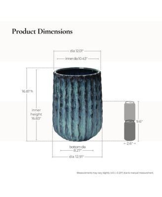 Verdant Rise Ribbed Ceramic Planter, Coastal Gradient Decorative Pot for Indoor/Outdoor Decor