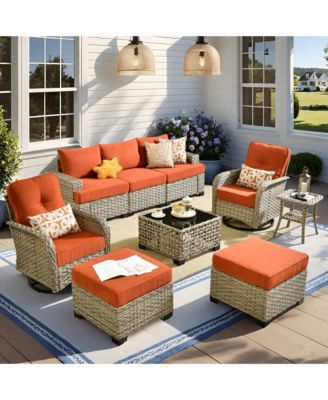9 Pieces Wicker Outdoor Patio Furniture Set,Rattan Modular Sectional Sofa,Outside Swivel Rocking Chairs Coversation Set with Side Table