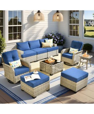 9 Pieces Wicker Outdoor Patio Furniture Set,Rattan Modular Sectional Sofa,Outside Swivel Rocking Chairs Coversation Set with Side Table