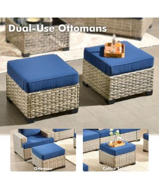 9 Pieces Wicker Outdoor Patio Furniture Set,Rattan Modular Sectional Sofa,Outside Swivel Rocking Chairs Coversation Set with Side Table